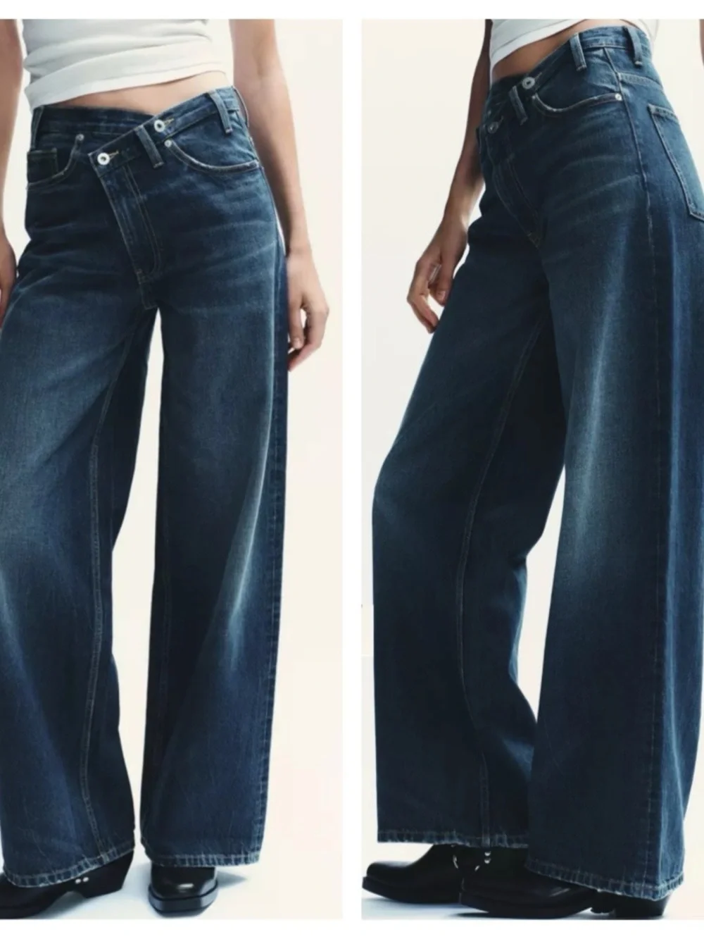 Zara TRF HIGH-WAIST CROSSOVER WAIST WIDE LEG JEANS size US 2